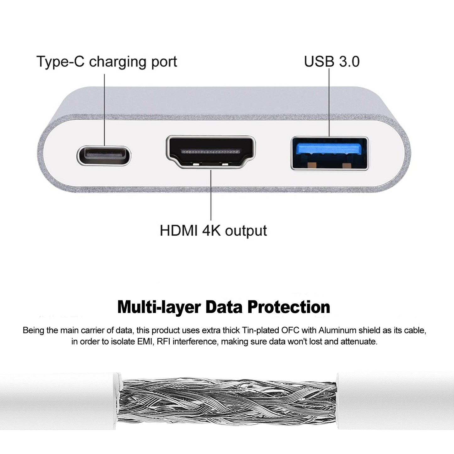 3in1 Type C USB 3.1 to USB-C 4K HDMI USB 3.0 Charging Adapter Cable Hub For Apple Macbook