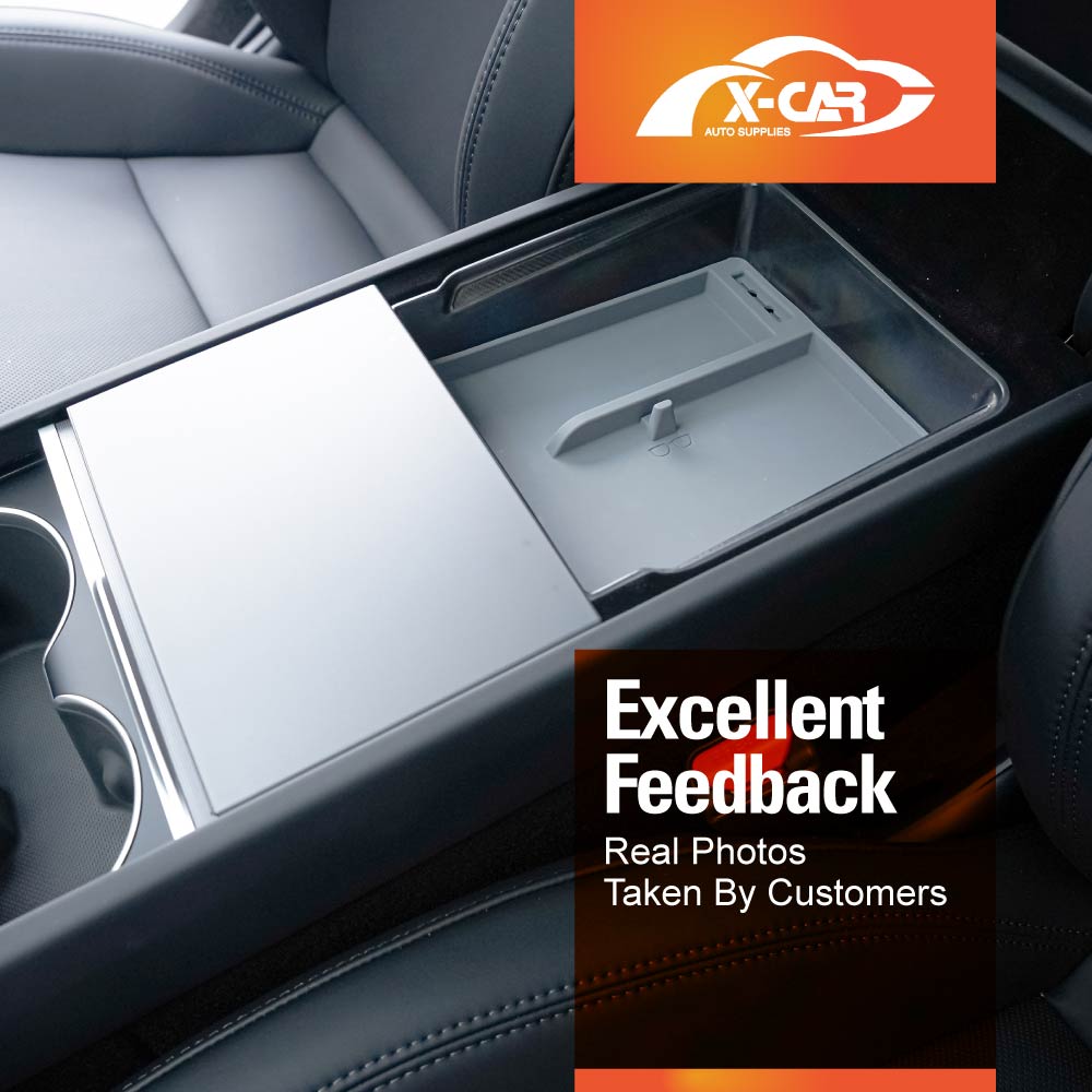 Tesla Model 3 Highland 2023-2025 Premium Centre Console Mid Organizer Tray Storage Box Drawer Container with Black Silicone Mat