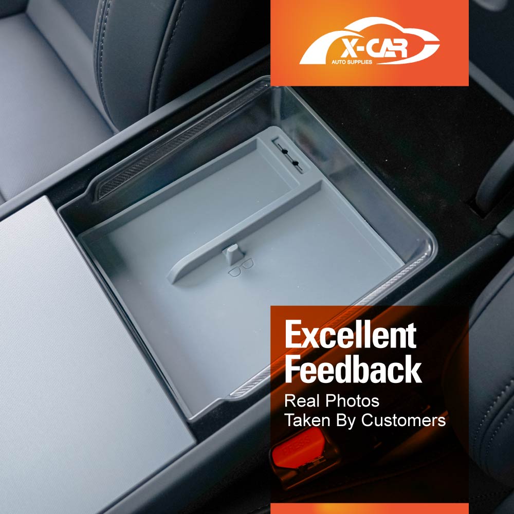 Tesla Model 3 Highland 2023-2025 Premium Centre Console Mid Organizer Tray Storage Box Drawer Container with Grey Silicone Mat