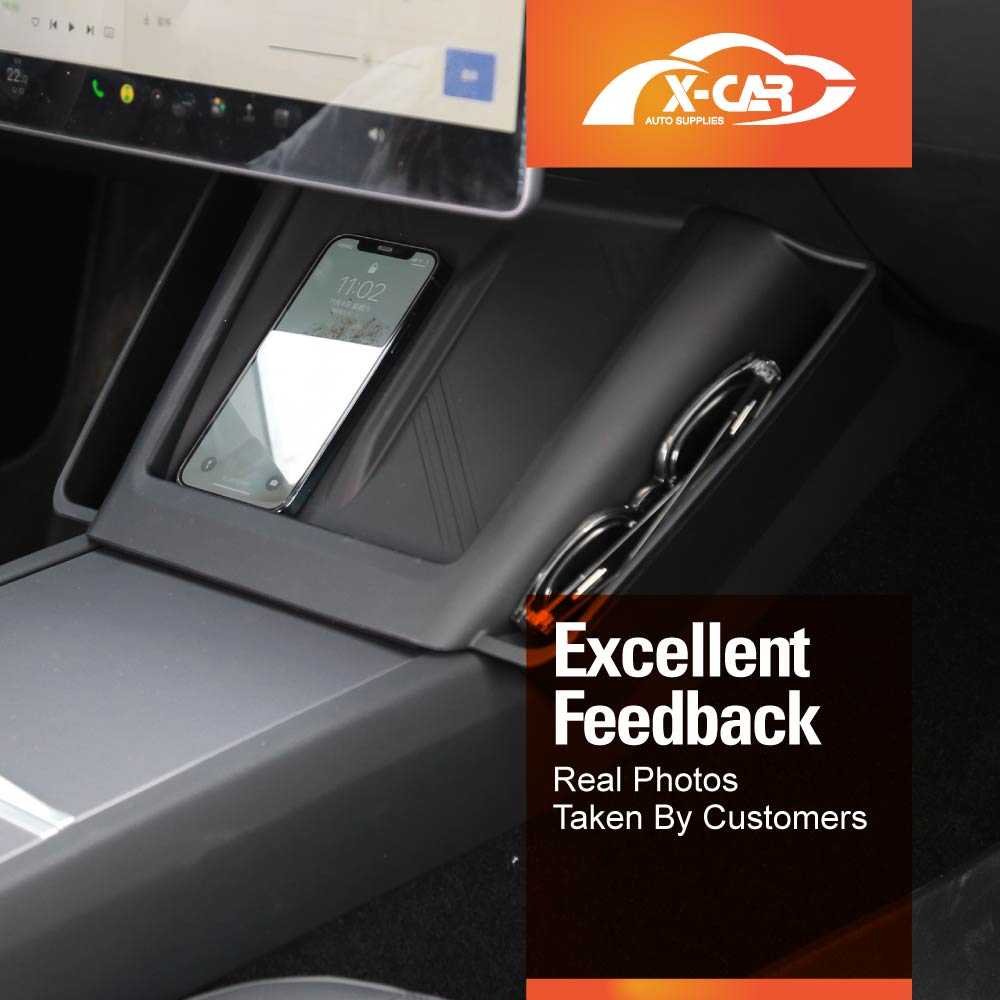 Black Silicone Anti-Slip Mat with Side Storage For Tesla Model 3 Highland 2023-2025 Center Console Wireless Charger Protective Pad