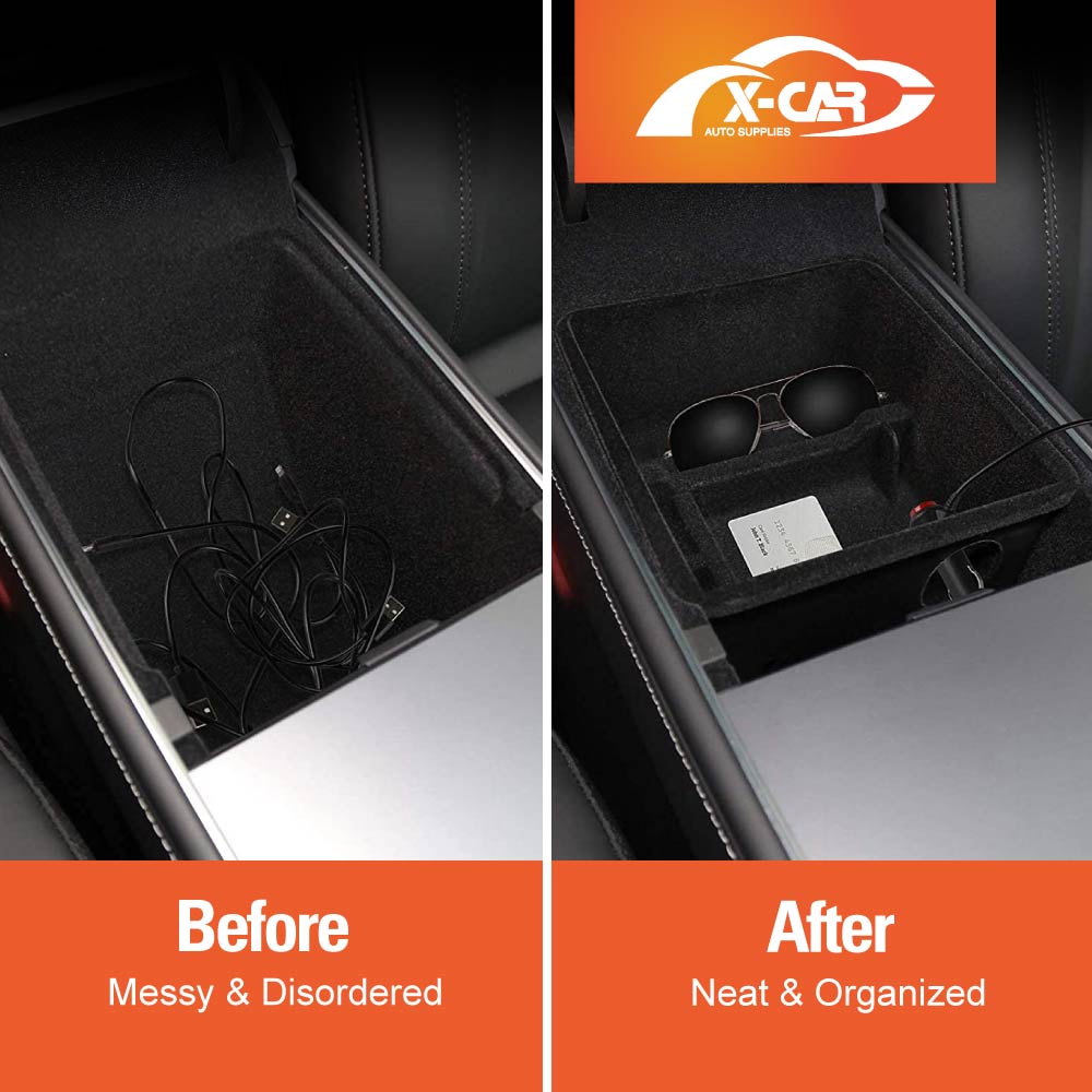 Tesla Model 3 2017-2023 and Model Y 2021-2025 Flocked Center Console Armrest Organizer Tray Storage Box