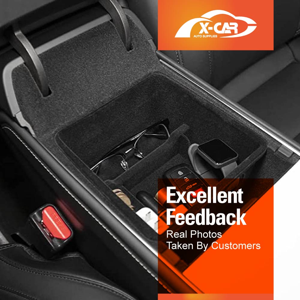 Tesla Model 3 2017-2023 and Model Y 2021-2025 Flocked Center Console Armrest Organizer Tray Storage Box