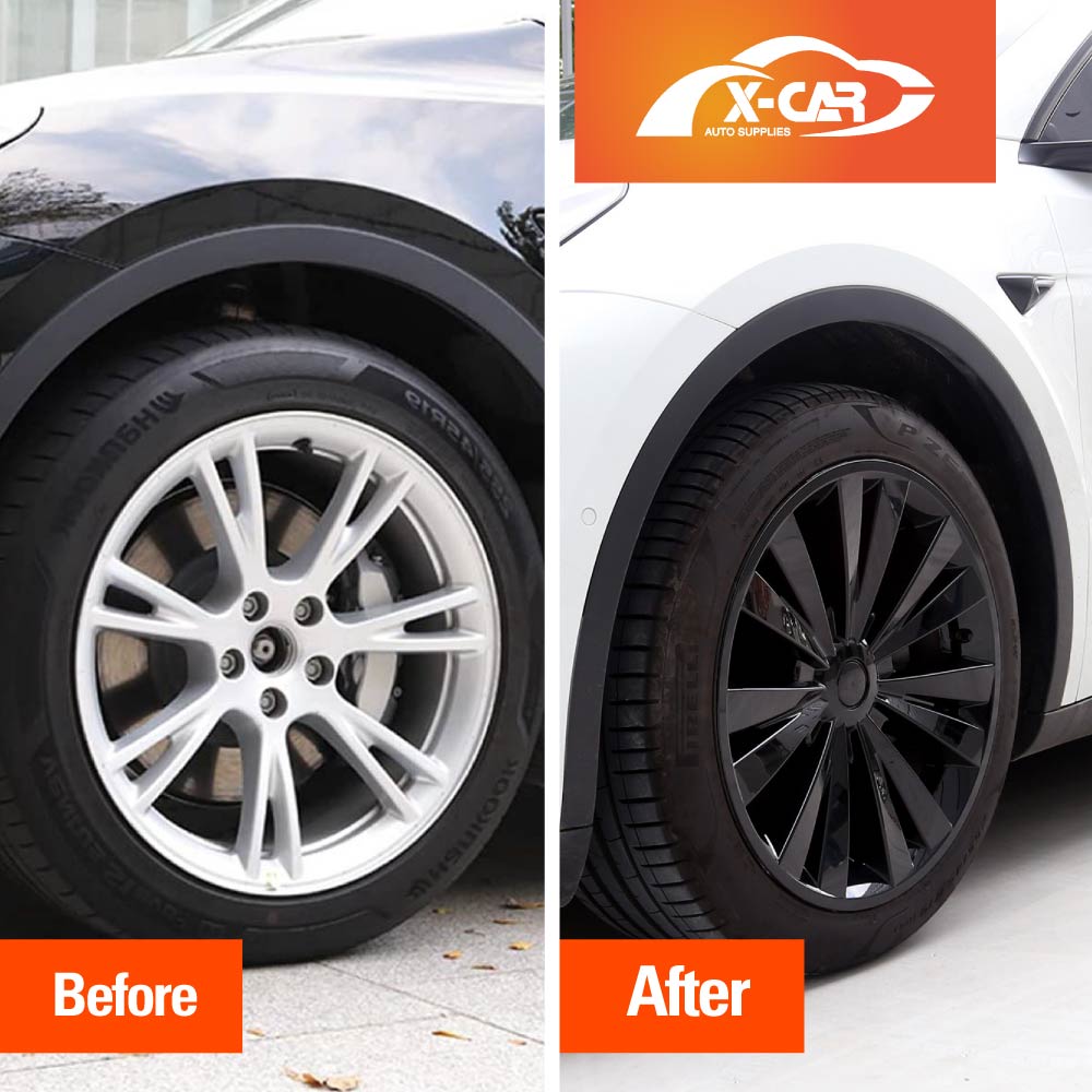 Tesla Model Y 2022-2025 Wheel Protector Cover Hub Caps 19 Inch Rim Hubcap X Plaid Paino Black Exterior Accessories (Set of 4)