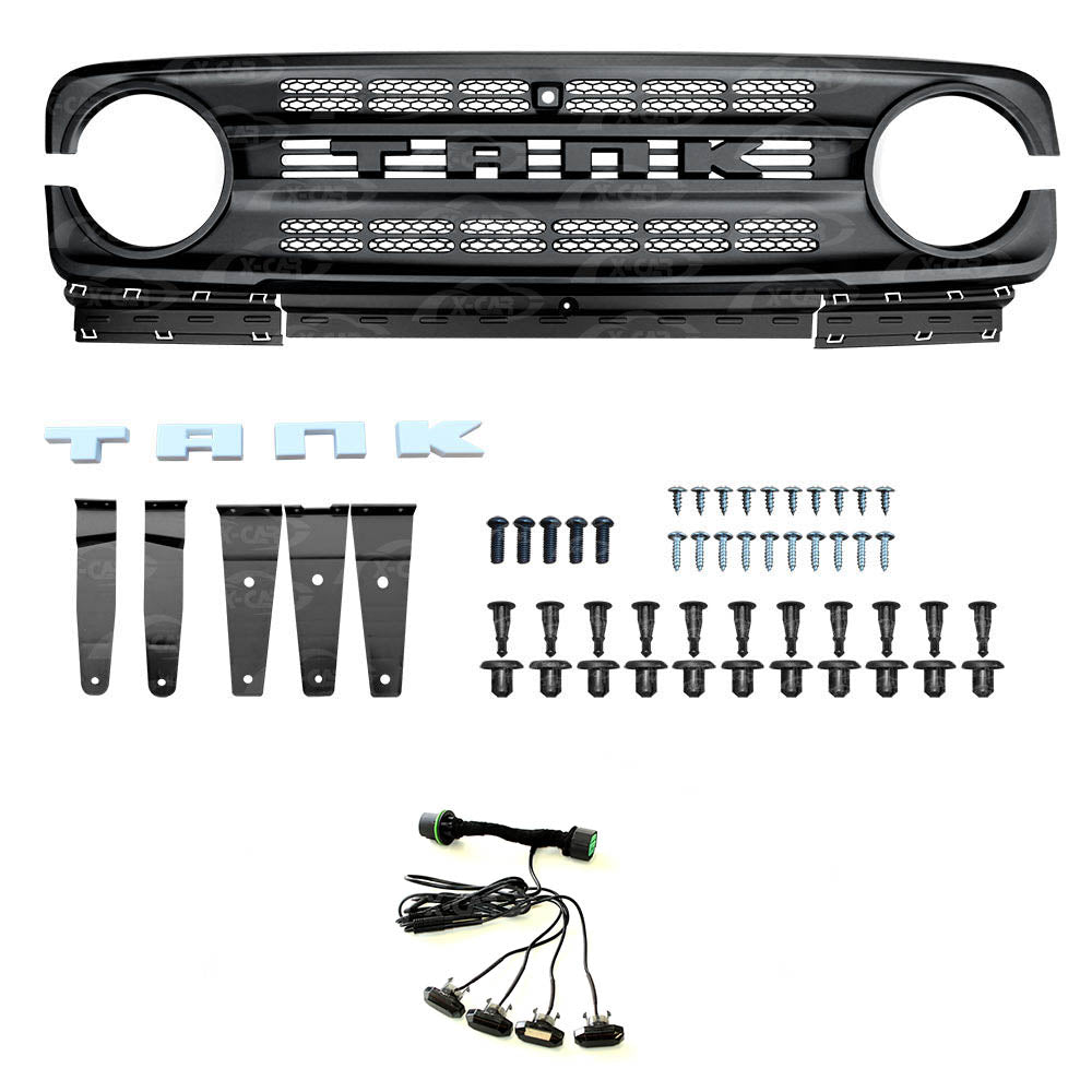 Front Bumper Grille With LED light for GWM Tank 300 2023-2025 Mesh Frame Exterior Modification Accessories