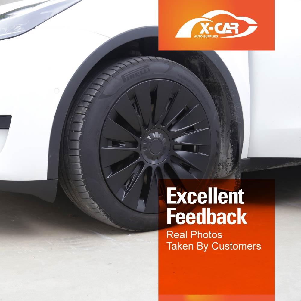 Tesla Model Y 2022-2025 Wheel Protector Cover Hub Caps 19 Inch Rim TURBINE-H Matt Black Exterior Accessories (Set of 4)