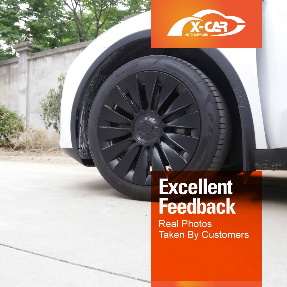 Tesla Model Y 2022-2025 Wheel Protector Cover Hub Caps 19 Inch Rim TURBINE-H Matt Black Exterior Accessories (Set of 4)