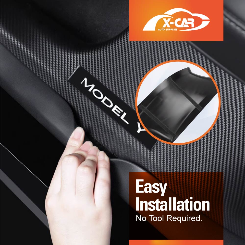 Tesla Model Y 2022-2025 Carbon Fiber Style Rear Door Sill Plate Protector Car Threshold Scuff Trim Covers Guards