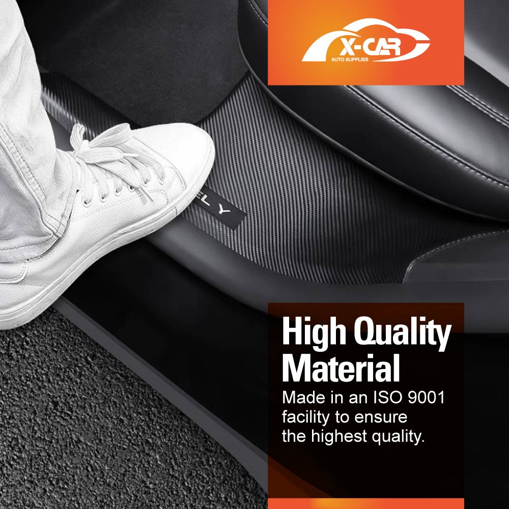Tesla Model Y 2022-2025 Carbon Fiber Style Rear Door Sill Plate Protector Car Threshold Scuff Trim Covers Guards