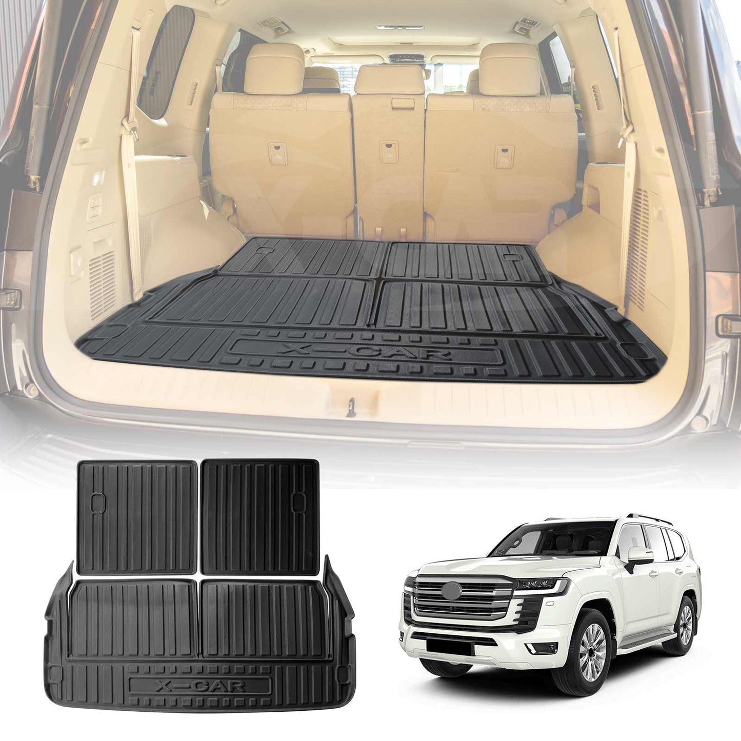 3-Pcs Boot Liner for Toyota Landcruiser 300 LC300 2021-2025 Heavy Duty Cargo Trunk Mat Luggage Tray