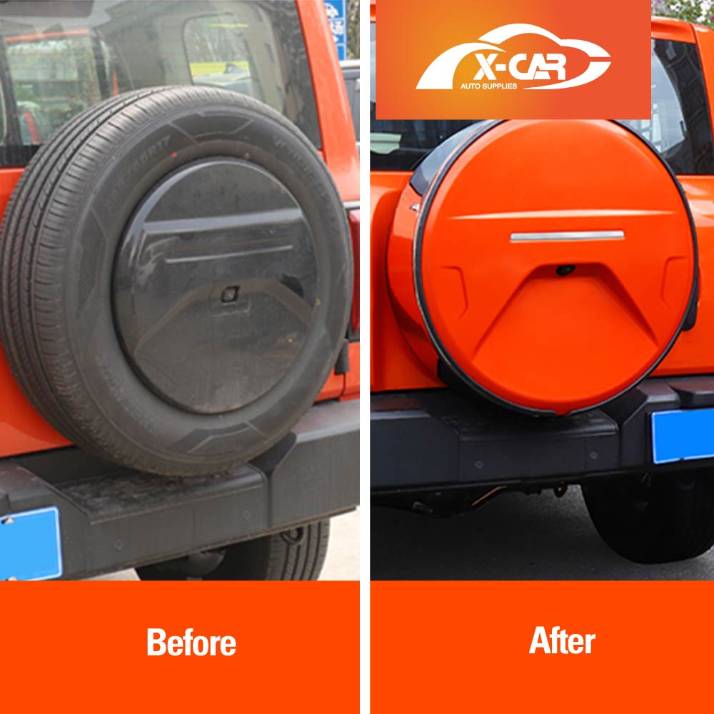 Spare Wheel Cover with Fake Tyre for GWM Tank 300 2023-Onwards Stainless Steel Hoop Protective Tire Case Exterior Accessories Orange