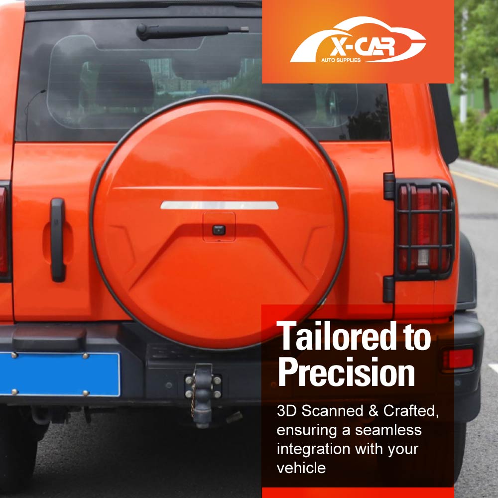 Spare Wheel Cover with Fake Tyre for GWM Tank 300 2023-Onwards Stainless Steel Hoop Protective Tire Case Exterior Accessories Orange