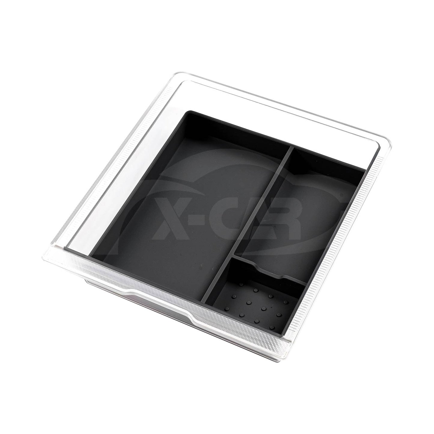 Centre Console Front Organizer Tray for Tesla Model Y L 6-Seat 2026-Onwards Premium Storage Box Drawer Container with Black Silicone Mat