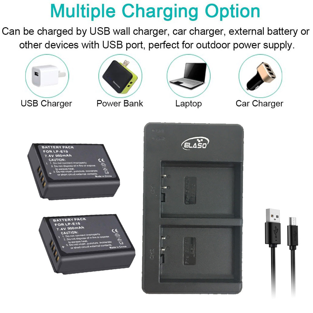 USB Dual Battery Charger for LP-E10 Battery For Canon EOS 1100D 1200D 1300D 1500D 3000D Kiss X50 Rebel T3 Camera
