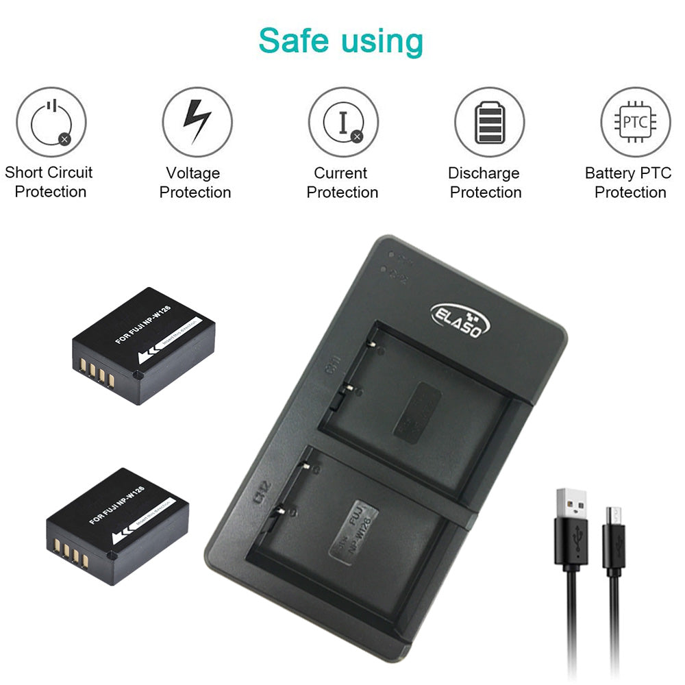 USB Dual Charger for Fujifilm NP-W126 Battery FinePix X-Pro1 X-Pro2 HS30EXR HS35EXR HS50EXR X-A1 X-A2 X-E1 X-E2 X-M1 X-T1 X-T2 X-T10 X-T20 X100V