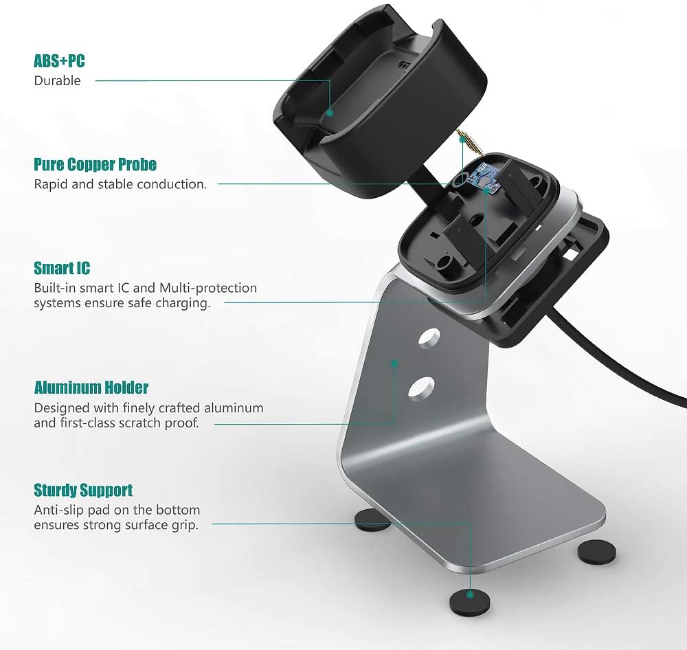 Aluminium USB Charger Charging Stand Dock Cradle for Fitbit Versa & Versa Lite & FB505 Smart Watch