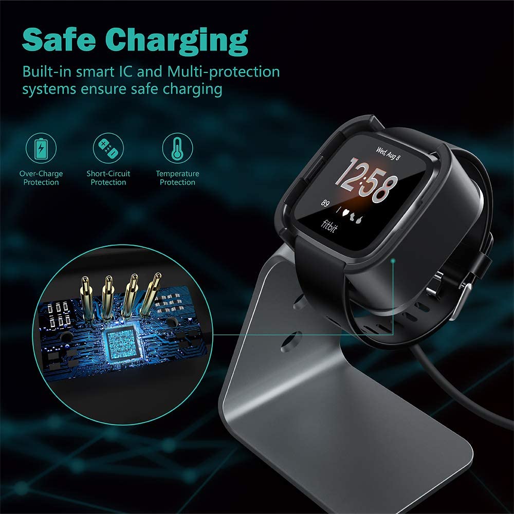 Aluminium USB Charger Charging Stand Dock Cradle for Fitbit Versa & Versa Lite & FB505 Smart Watch