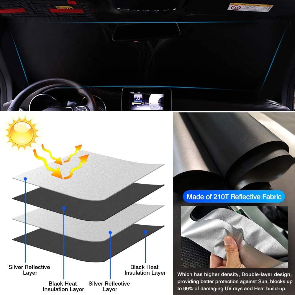 WindScreen Sun Shade for TOYOTA PRADO 2009-2024 Blocks UV Rays Sun Visor Protector Foldable Sunshade