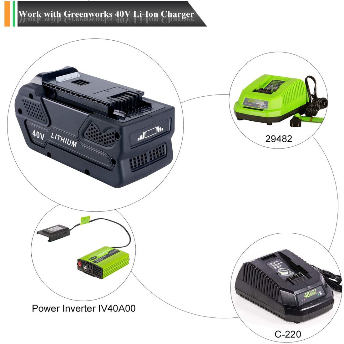 40V 4.0Ah Replacement Battery for Greenworks G-MAX 29472 29462 2901319 LB40A010 BAF701 L-600 29482 C-220 G40B2 G40B4 Cordless Power Tools