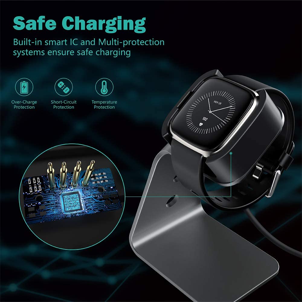 Aluminium USB Charger Charging Stand Dock Cradle Holder for Fitbit Versa 2 Smart Watch