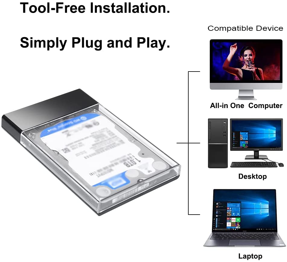 Transparent USB 3.0 External Backup Hard Drive Slim Case Enclosure 2.5" inch Portable HDD Sata SSD