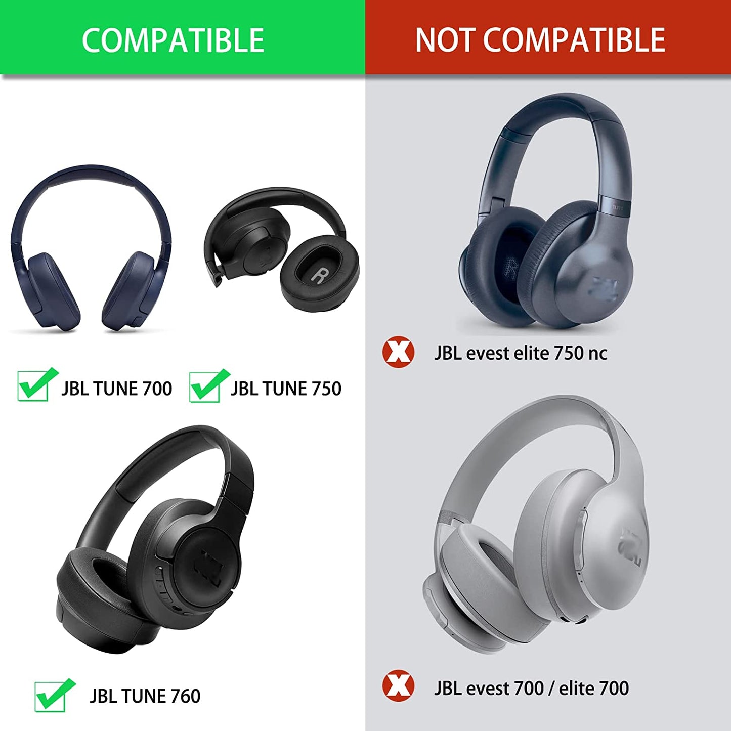 Black Replacement Cushion Ear Pads for JBL Live 650 660 650BTNC 660NC E65 E65BTNC Wireless Over-Ear Headphones