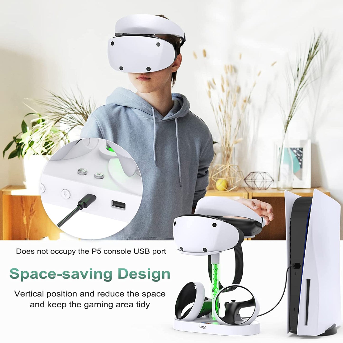 Charging Stand Multifunction Vertical Charge Dock Station Accessories for Playstation VR2/PS5 VR/PS VR2 Headset Sense Controllers with RGB Light