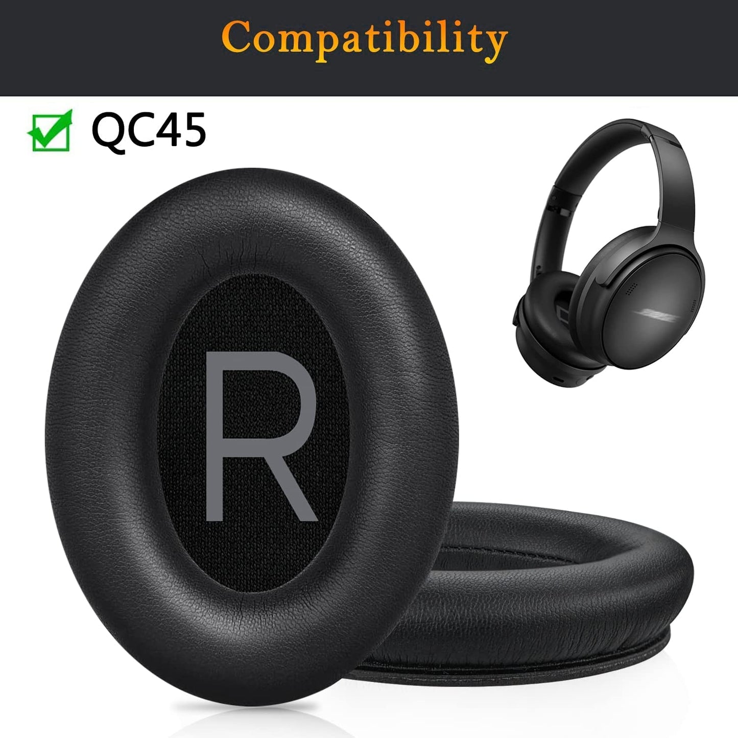Black Replacement Ear Pads Cushions for Bose QuietComfort 45 QC45 Headphone