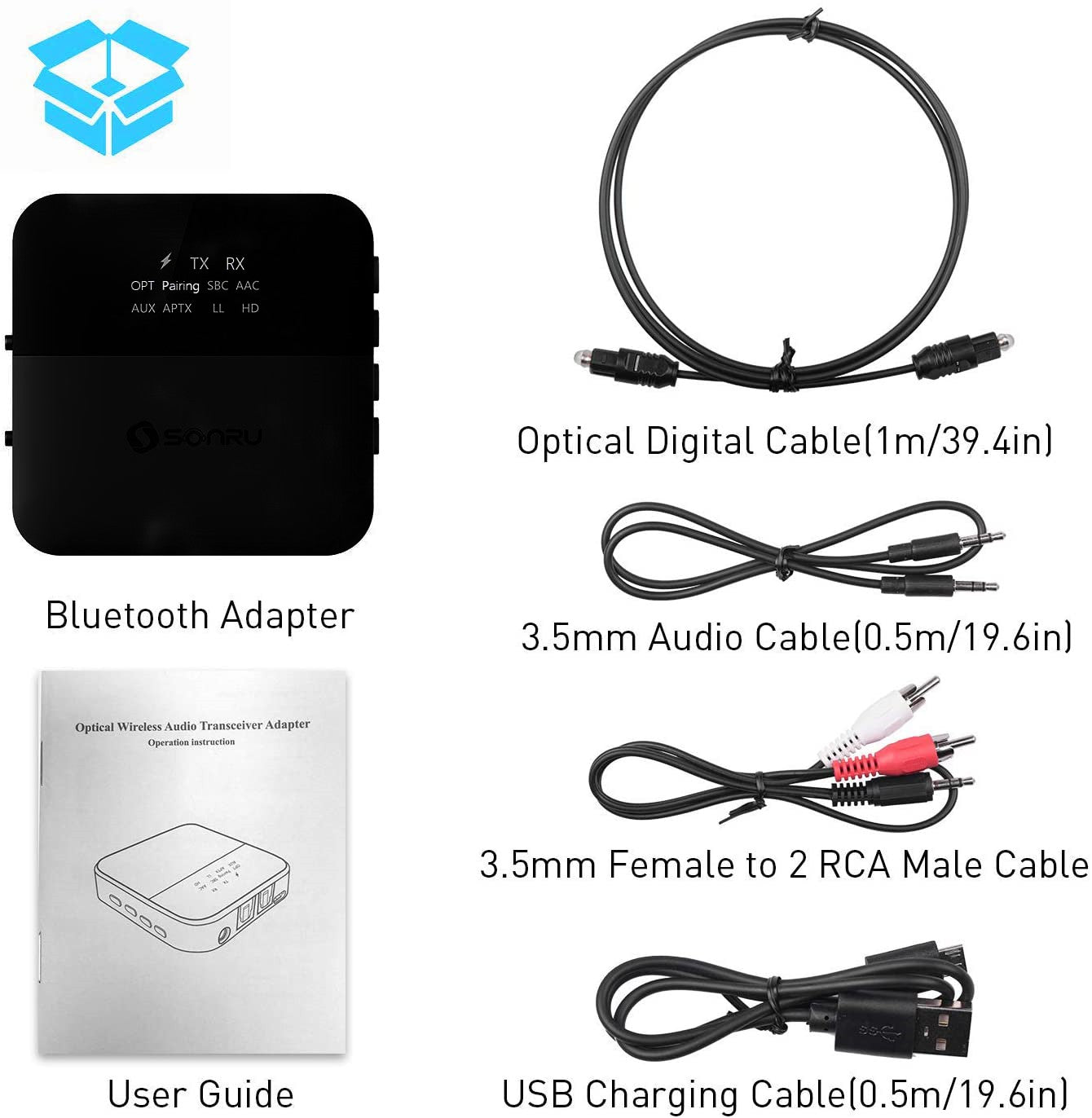 Bluetooth 5.0 Wireless Audio Adapter Transmitter Receiver with Toslink AUX RCA for TV PC Stereo System Headphones Speaker