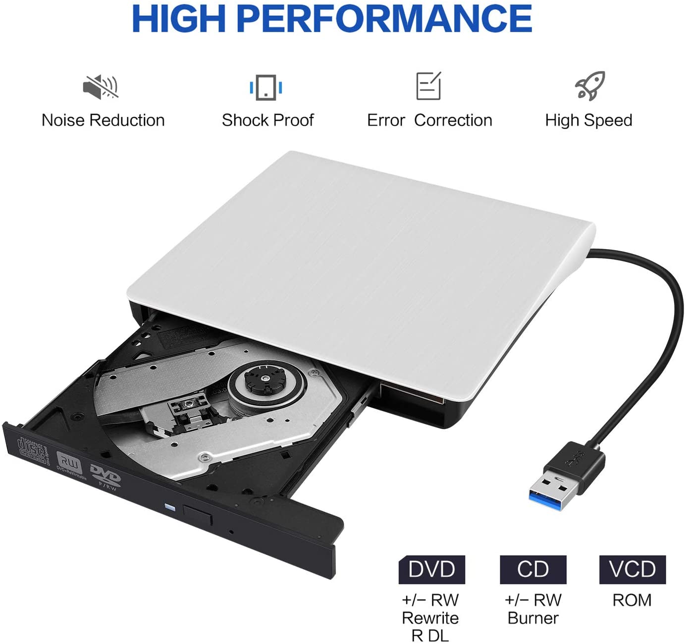 USB 3.0 Slim External DVD RW CD Writer Burner Reader Player Optical Drives for Laptop PC Win 11/10/8/7/xp Mac OS