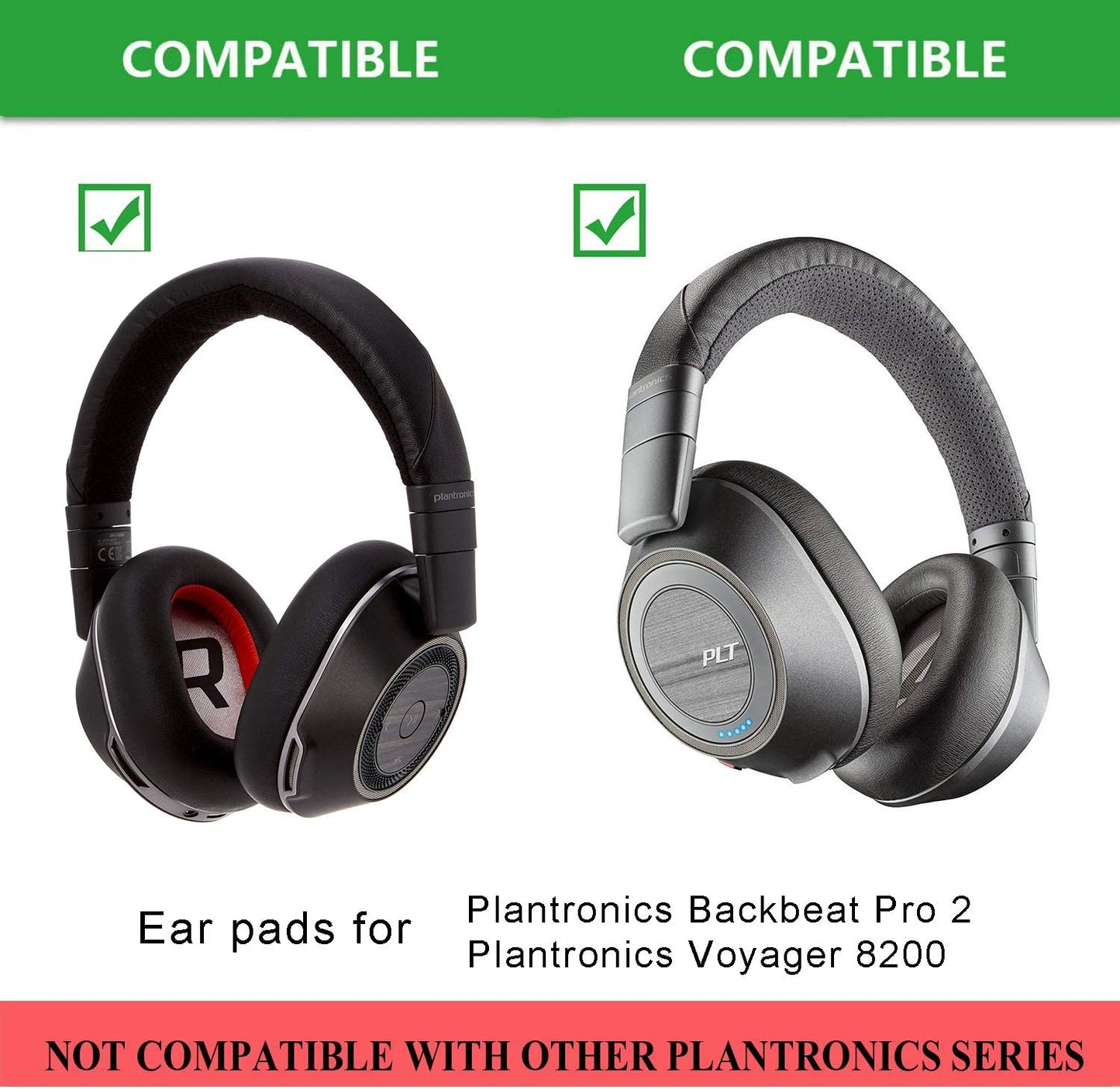Black Replacement Ear Pads Cushions Memory Foam with Protein Leather for Plantronics Voyager 8200 UC/Backbeat Pro 2 Bluetooth Headphone