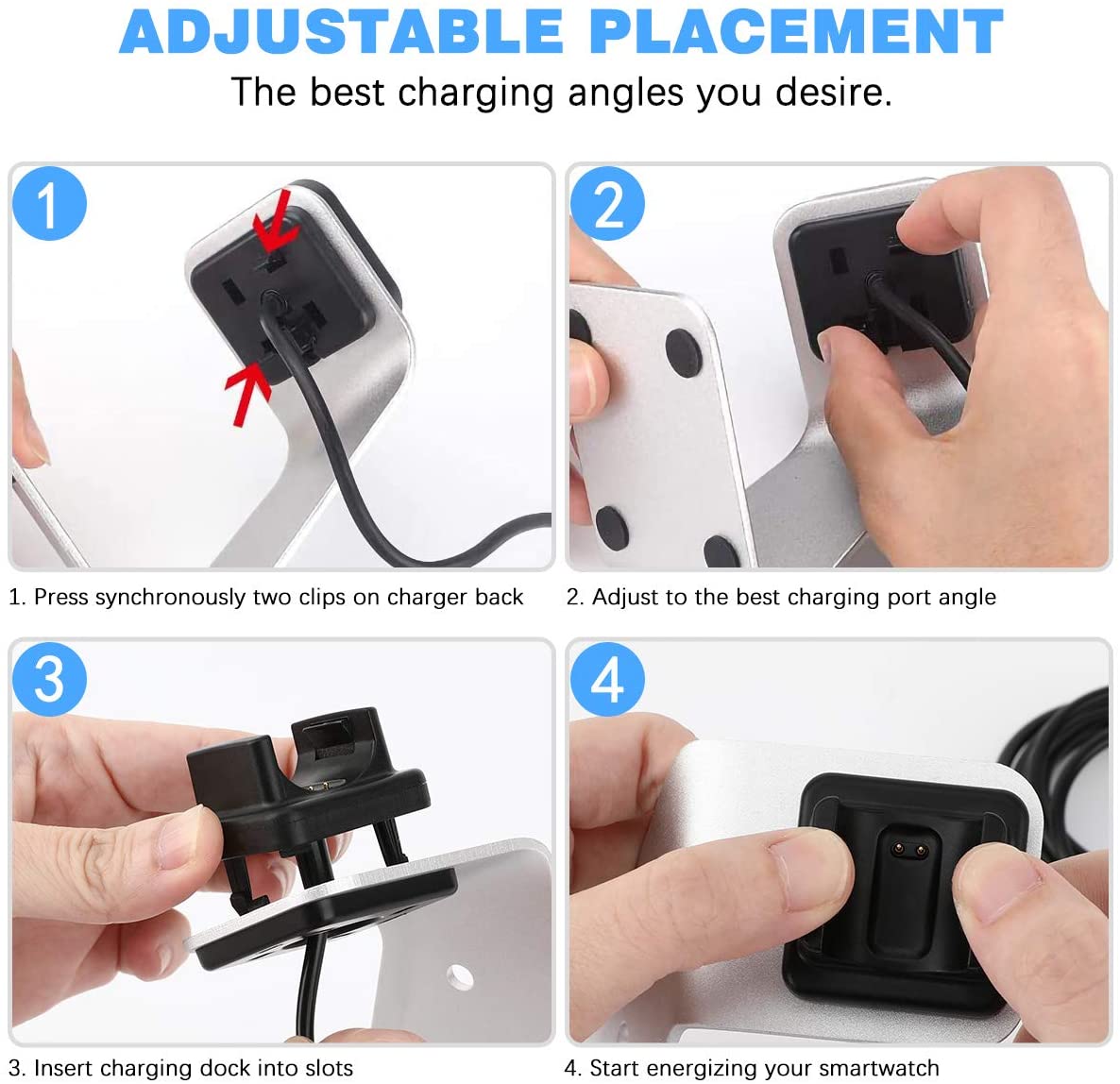Aluminium Wireless Charger Charging Stand Cradle for Fitbit Charge 3 4 Fitness Tracker