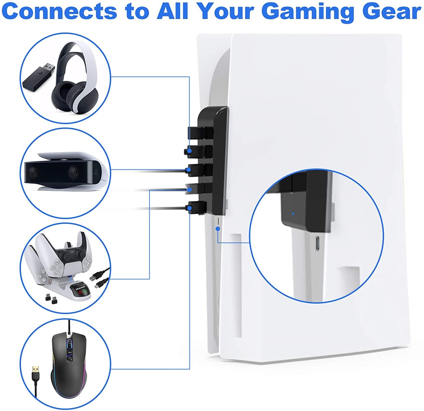 4 Ports Hub USB 2.0 Adapter Connector Splitter Extender High Speed For Sony PlayStation 5 PS5