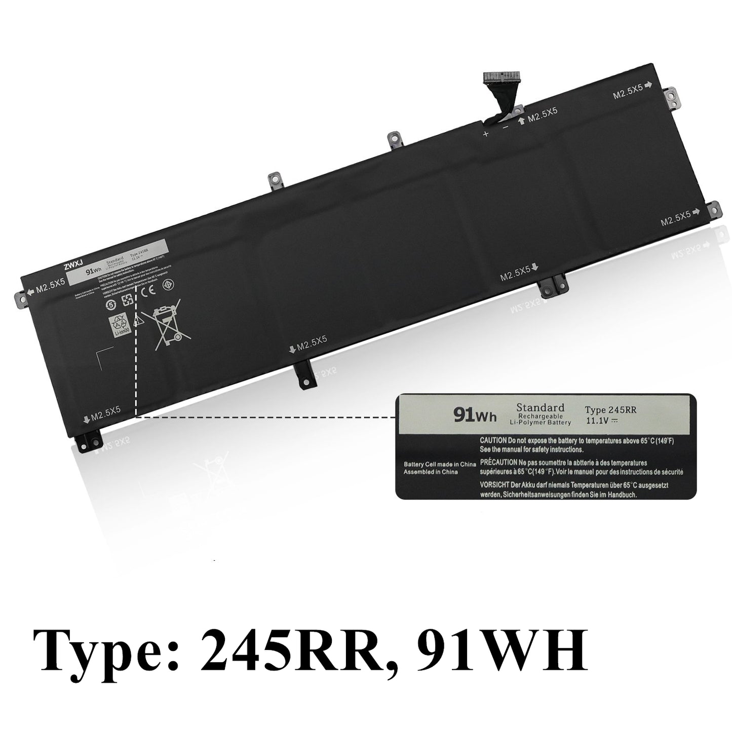 91Wh Dell XPS 15 9530 9535 Precision 3800 M3800 Laptop Replacement Battery, Only fit battery part # 245RR