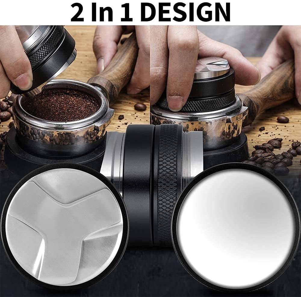 51mm Espresso Tamper & Distributor, Dual Head Coffee Leveler Fits 51mm Delonghi Portafilter, Adjustable Depth-Professional Espresso Hand Tampers