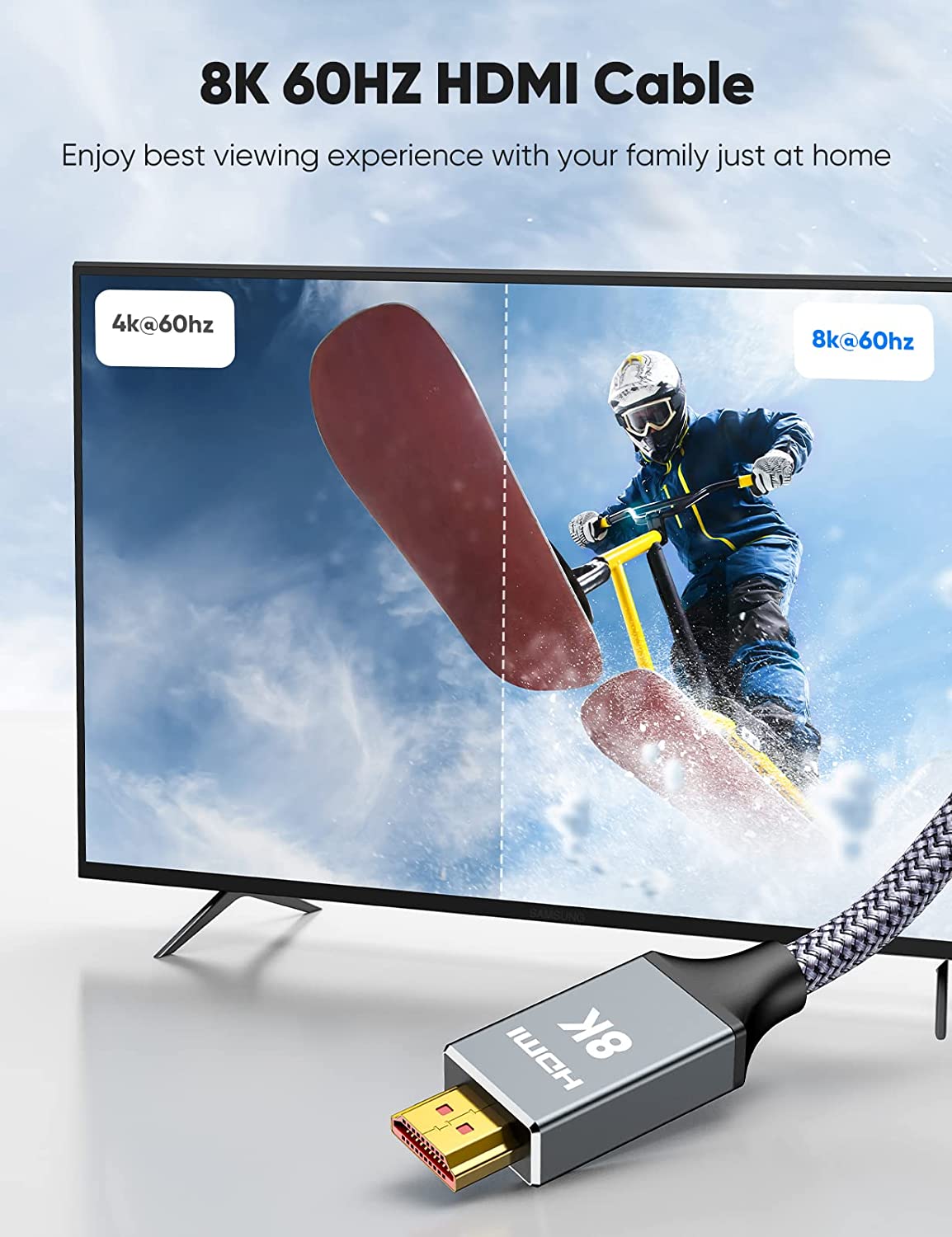 8K 60HZ HDMI Cable 2M 48Gbps High Speed HDMI Braided Cord 4K@120Hz UHD DTS:X, HDCP 2.2 & 2.3, HDR