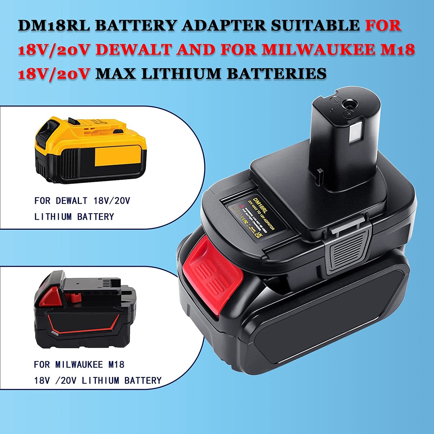 Battery Convert Adapter For Dewalt 20V DCB205 DCB207 Milwaukee 18V M18 Battery To Ryobi 18V One+ P107 P108 Battery with 5V 2.1A USB Charge
