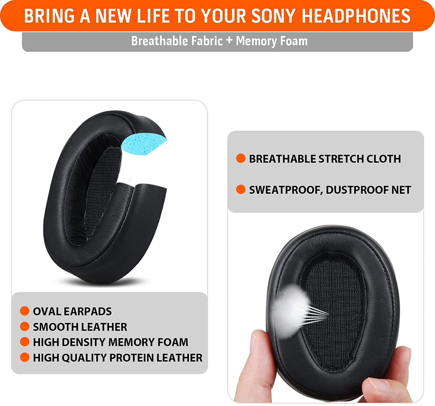 Black Replacement Cushion Ear Pads for Sony Hear On 2 WH-H900N WH-H900NBM MDR-100ABN Wireless Headphone