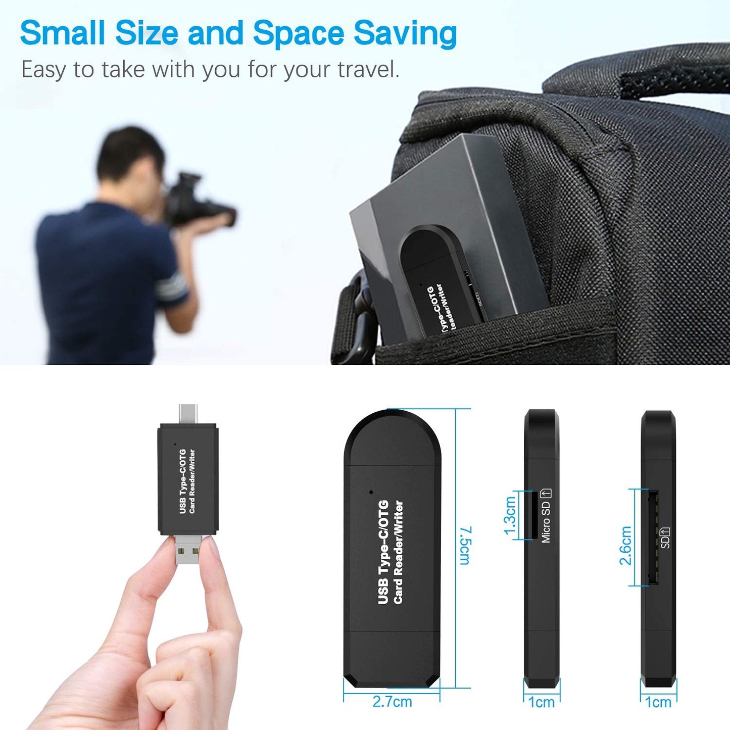 SD/Micro SD Card Reader with USB/Micro OTG USB/USB Type-C for SDXC SDHC MMC RS-MMC Micro SDXC Micro SDHC UHS-I