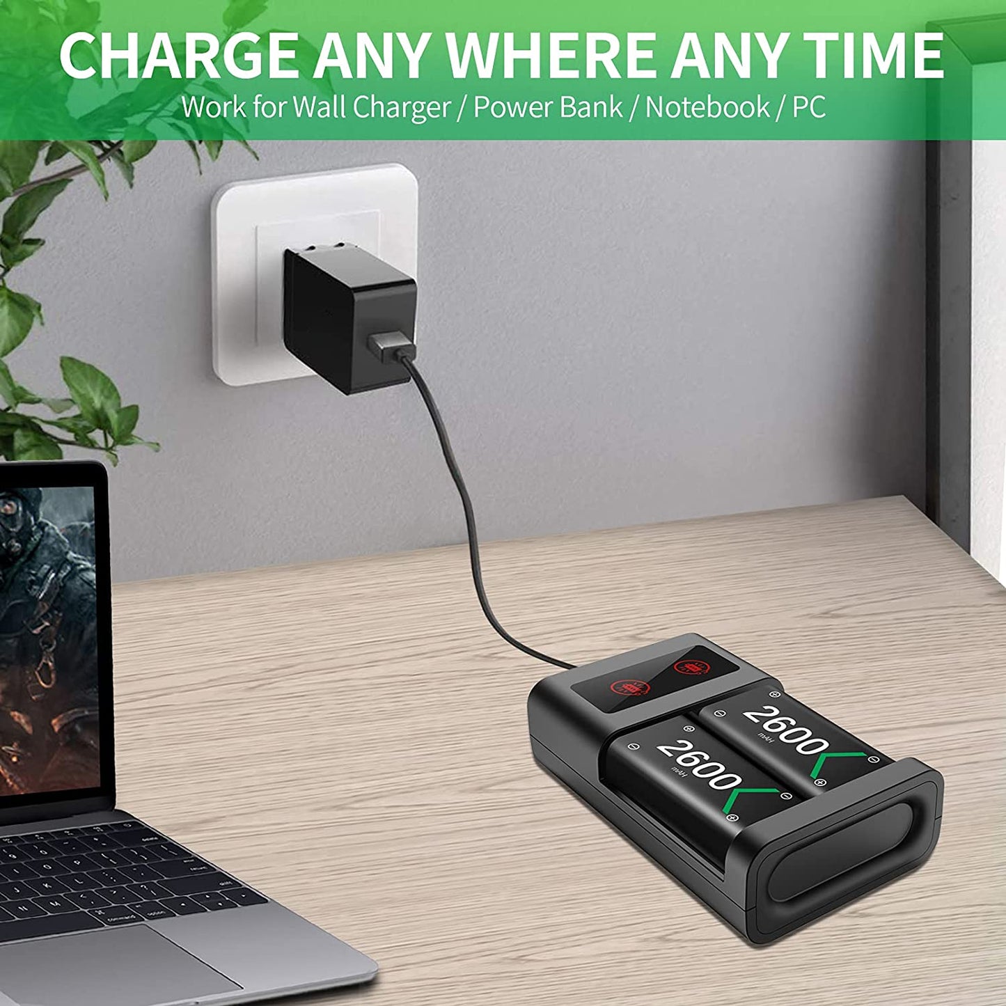 2-Pack 2600mAh Rechargeable Controller Battery with Charger Charging Station Dock for Xbox One/One S/One X/Elite Accessories