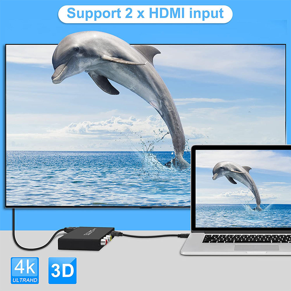 RCA to HDMI Converter 3 in 1 Out RCA/HDMI to HDMI Switcher Selector Supports 4K30hz 3D for Fire Stick PS4/5 Game Consoles PC