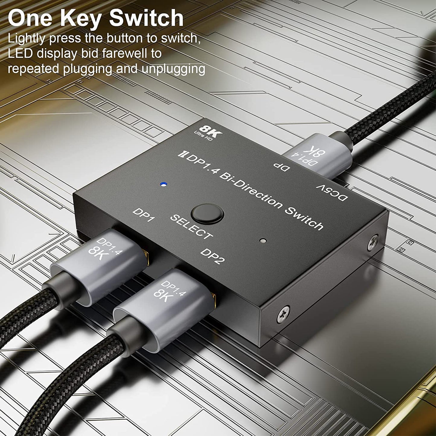 8K DisplayPort Bi-Directional Switch DP1.4 Ultra HD '1in 2out'/'2in 1out' Splitter Converter for PC Switch PS5/4/3 Blu-Ray DVD