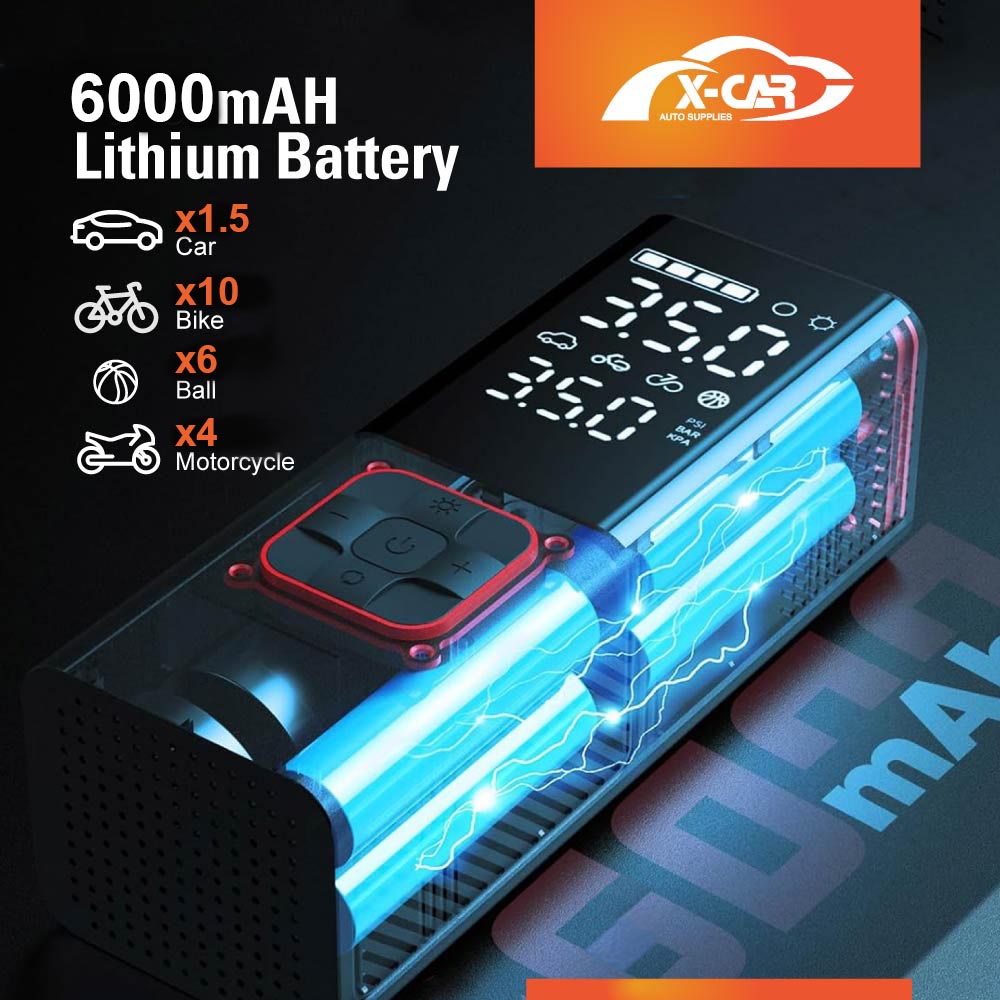 Premium Portable Cordless Electric Air Pump Air Compressor with Digital Pressure Gauge Memory Function Rechargeable for Bike Motorcycle Vehicle Balls Swim Rings