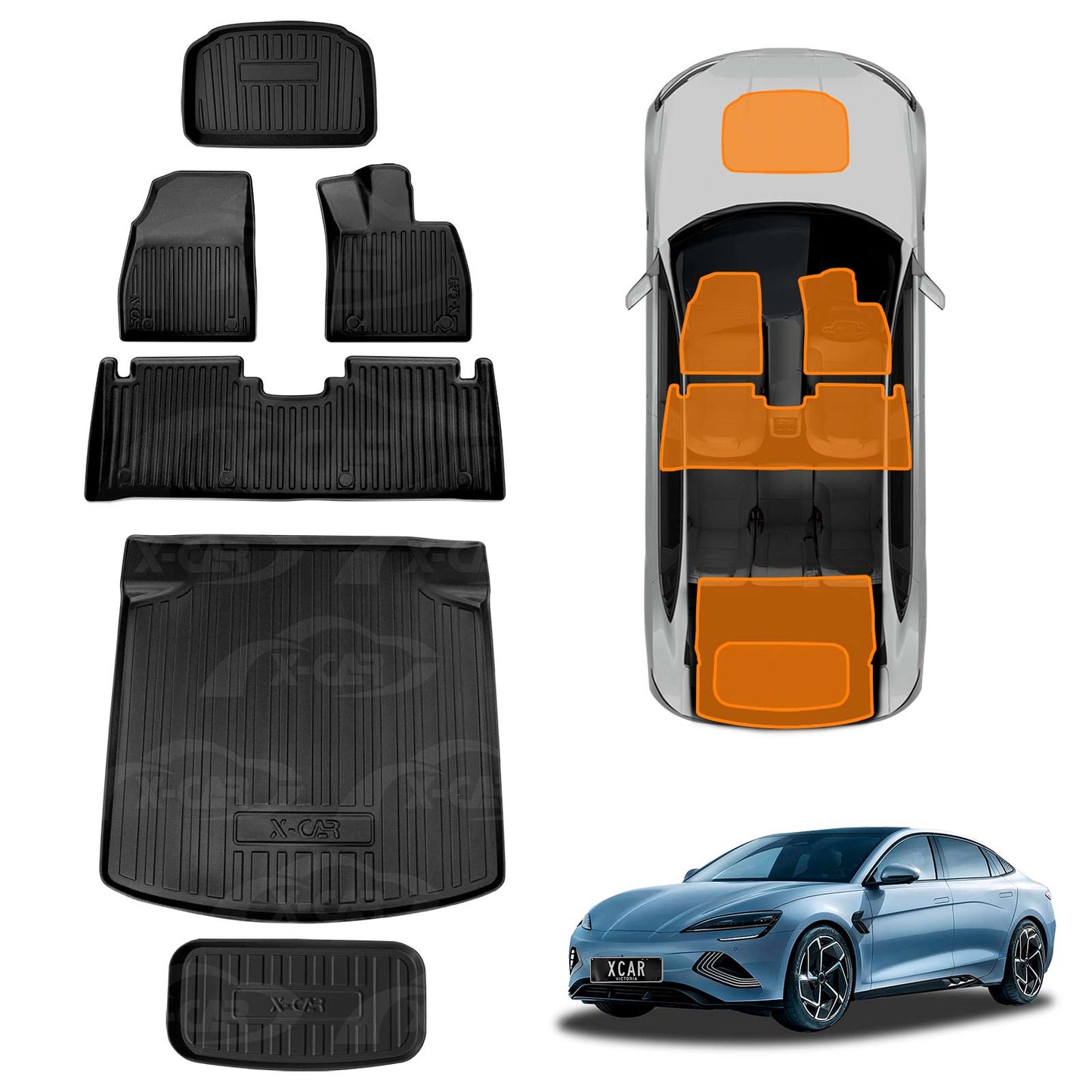 3D Floor Mats Boot Liner Set for BYD Seal 2023-2025 All Weather Heavy Duty Front Trunk Toolbox Cargo Cover