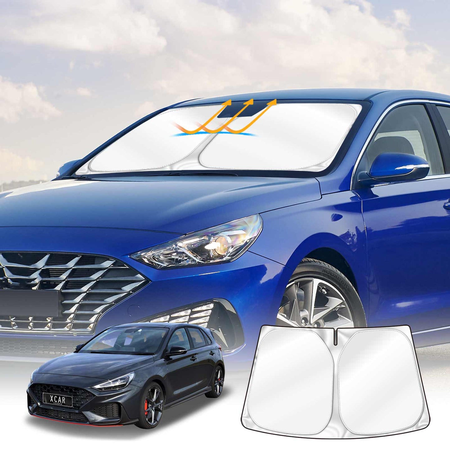 WindScreen Sun Shade for Hyundai i30 Hatchback 2018-2025 Blocks UV Rays Foldable Custom Wind Screen Sun Visor Protector