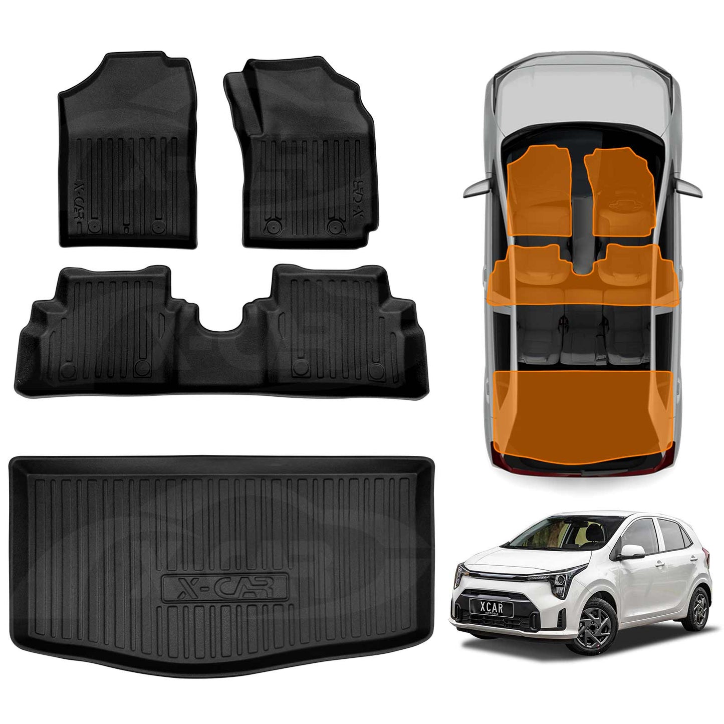 3D Floor Mats Boot Liner for Kia Picanto 2016-2025 All Weather Heavy Duty Cargo Car Trunk Luggage Tray