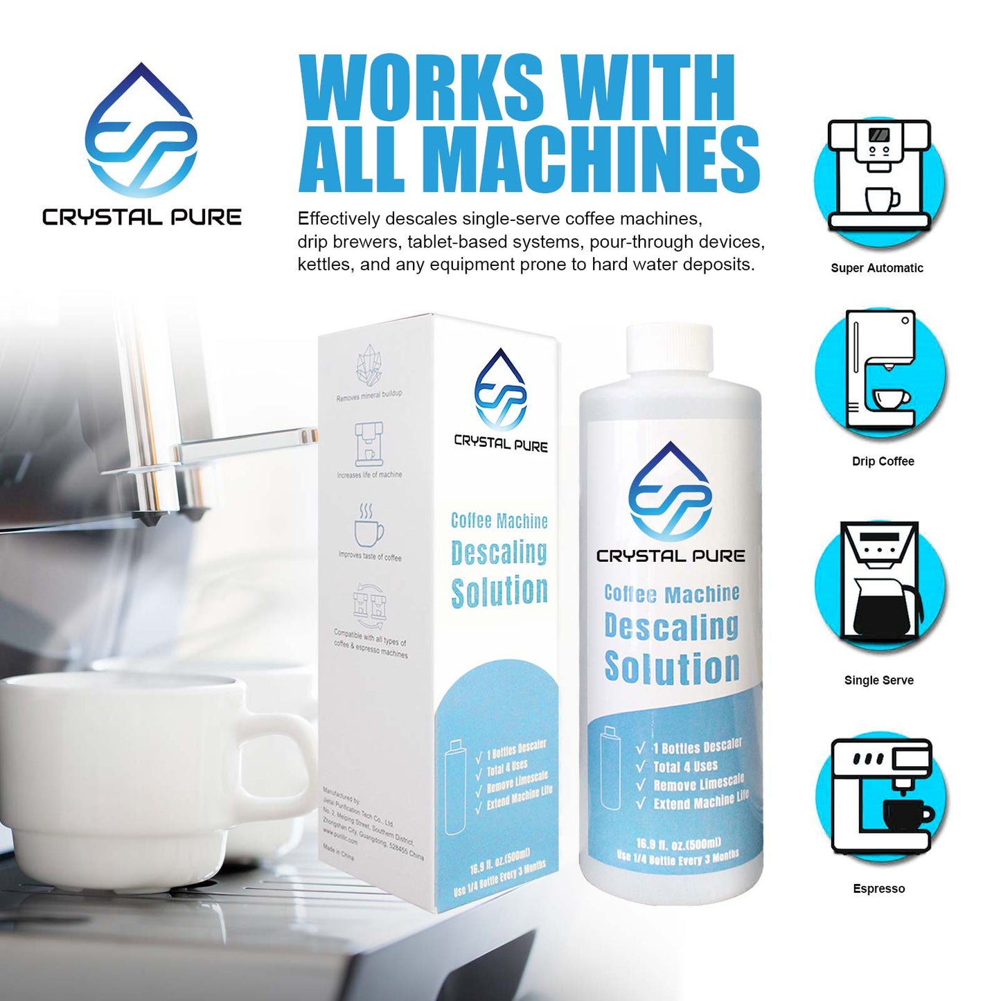 2 Pack 500ml Liquid Descaler Cleaner Descale Descaling Solution for Breville Gaggia Saeco Delonghi Jura Sunbeam Espresso Coffee Machine