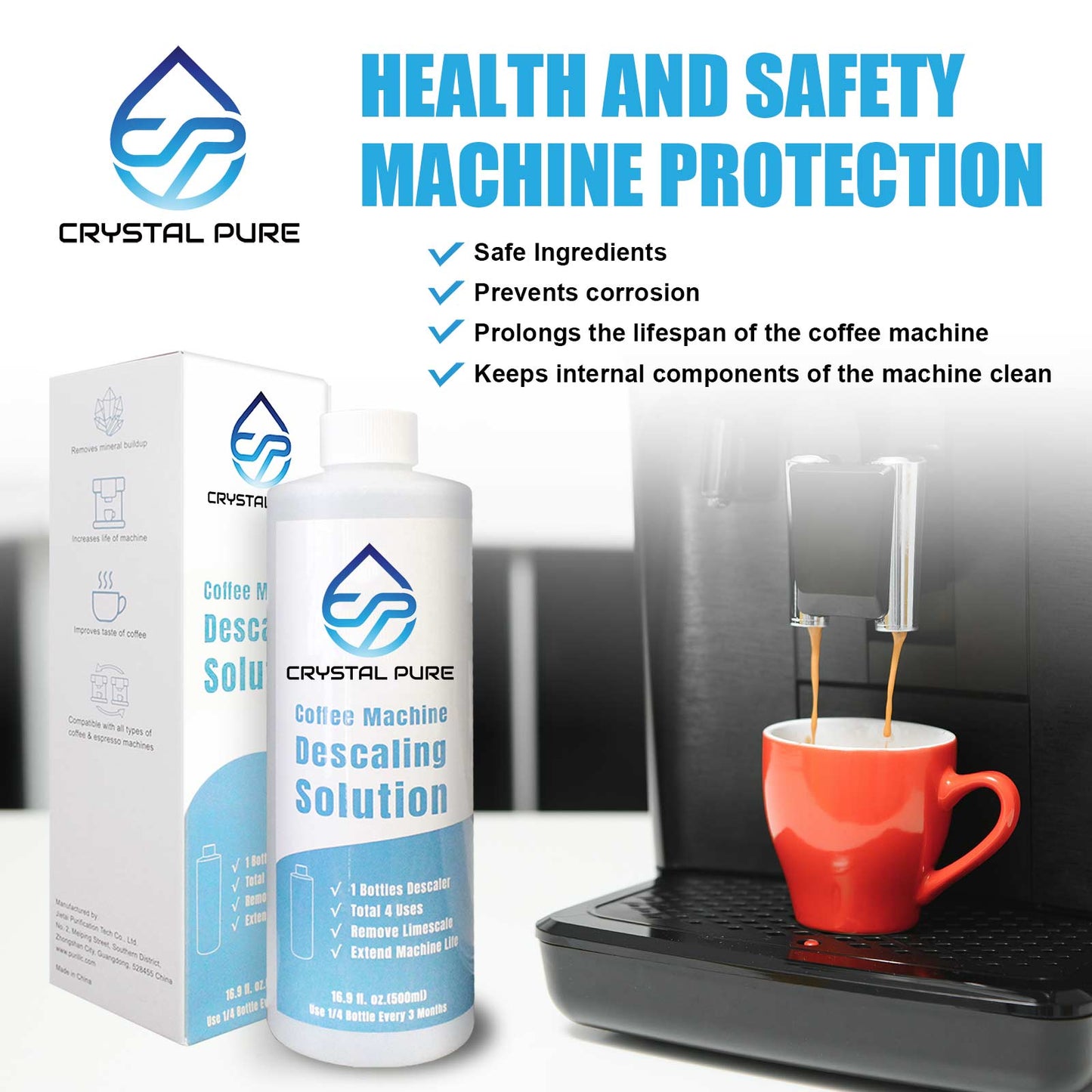 2 Pack 500ml Liquid Descaler Cleaner Descale Descaling Solution for Breville Gaggia Saeco Delonghi Jura Sunbeam Espresso Coffee Machine