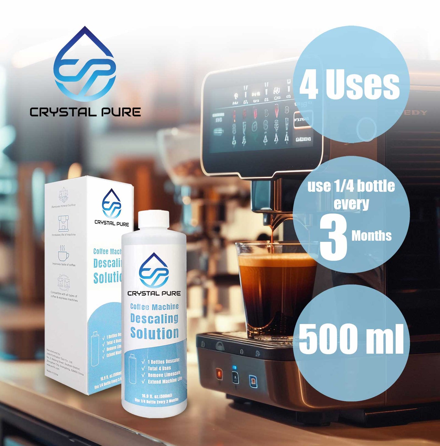 3 Pack 500ml Liquid Descaler Cleaner Descale Descaling Solution for Breville Gaggia Saeco Delonghi Jura Sunbeam Espresso Coffee Machine