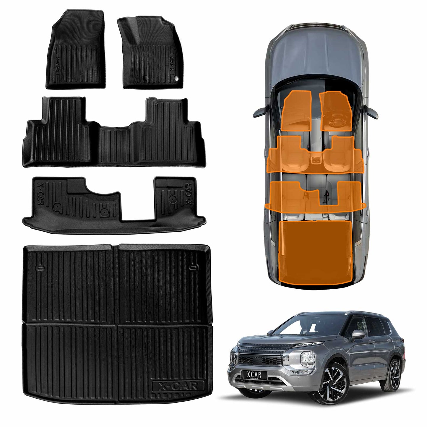 3D Floor Mats Boot Liner for Mitsubishi Outlander Petrol ZM 7 Seater 2021-2025 All Weather Heavy Duty TPE Cargo Car Trunk Luggage Tray
