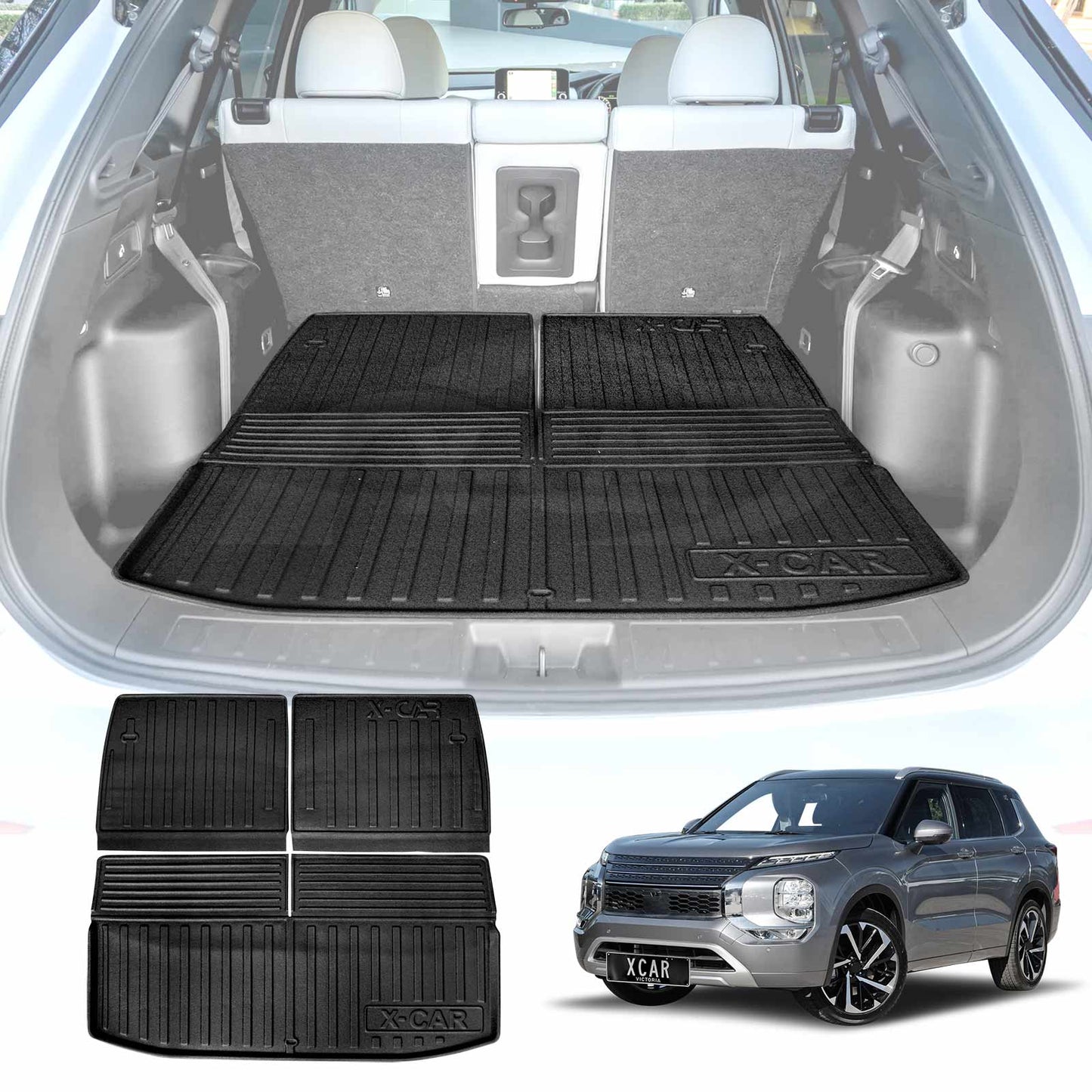 3 Pcs Boot Liner for Mitsubishi Outlander ZM Series 7 seater Petrol 2021-2025 Heavy Duty Cargo Trunk Mat Luggage Tray